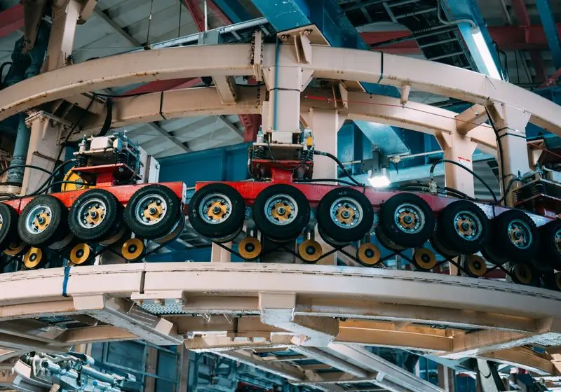 Automated conveyor line inside a factory
